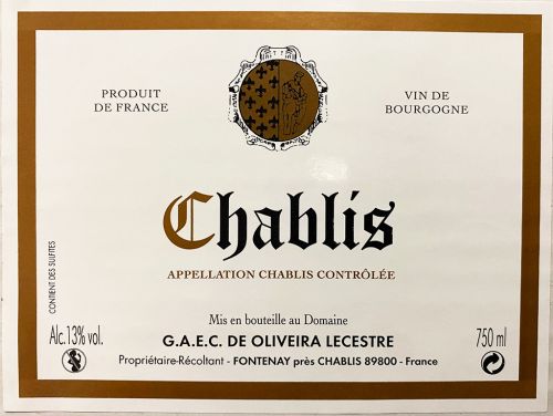 2019 Chablis - Domaine De Oliveira Lecestre