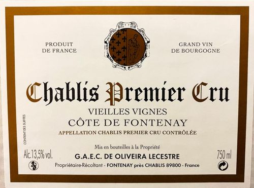 2022 Chablis Premier Cru "Côte de Fontenay" - Domaine De Oliveira Lecestre