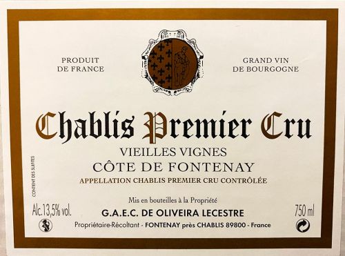 2023 Chablis Premier Cru "Côte de Fontenay" - Domaine De Oliveira Lecestre